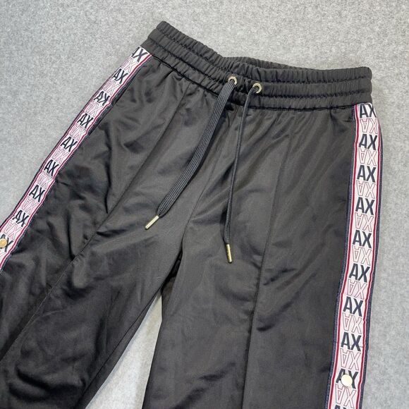 A/X Armani Exchange Womens Track Pants XS Black Red Logo Snap Up Leg Side Stripe - Picture 2 of 11